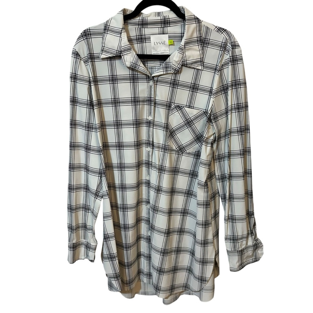 Lysse White and Black Plaid Button-Down Shirt